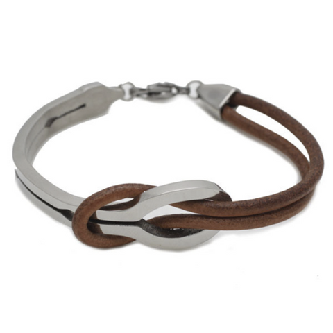 Stainless Steel and Brown Leather Bracelet
